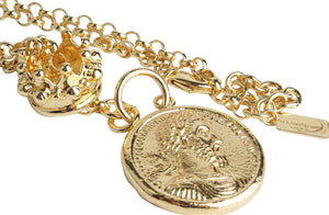 Monnaluna Roman Coin Necklace with Crown Ring
