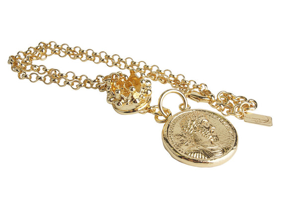 Monnaluna Roman Coin Necklace with Crown Ring